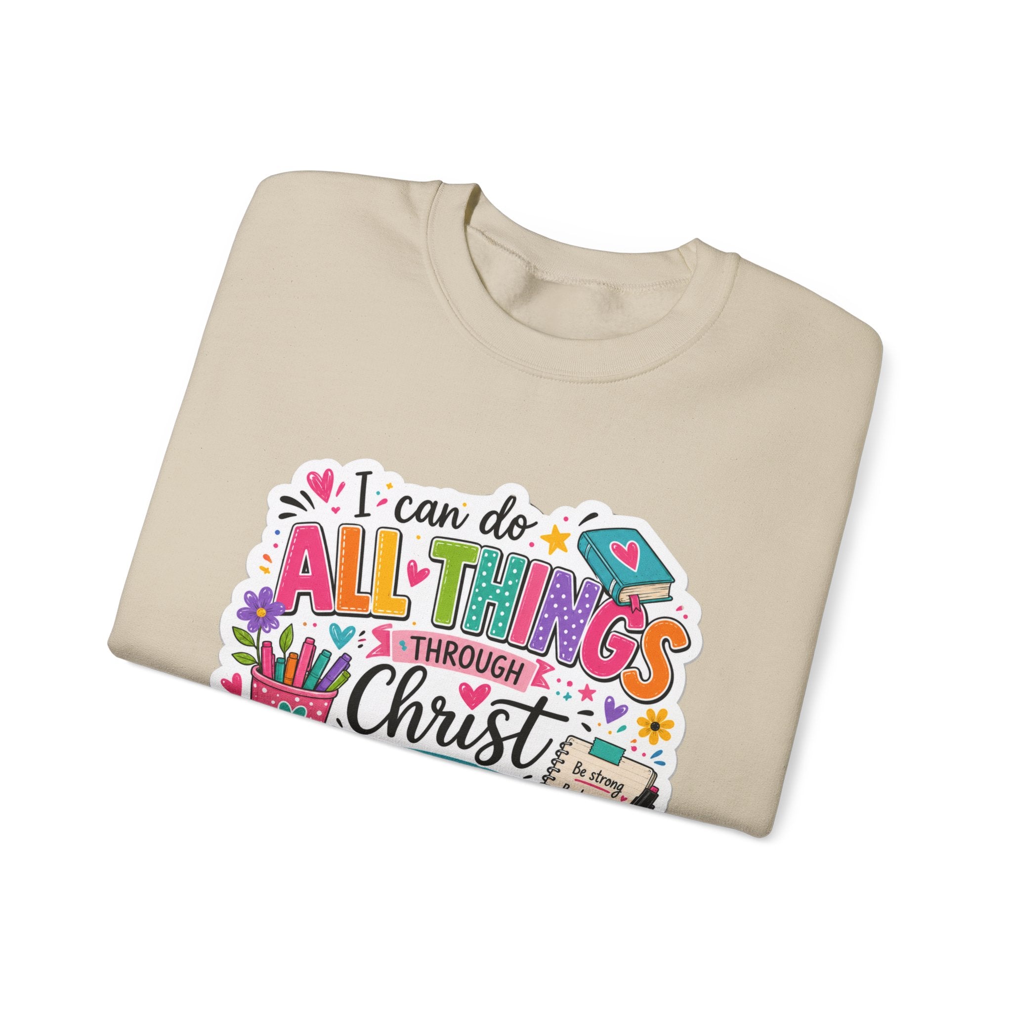Colorful Philippians 4:13 Christian Sweatshirt | Unisex Heavy Blend Crewneck