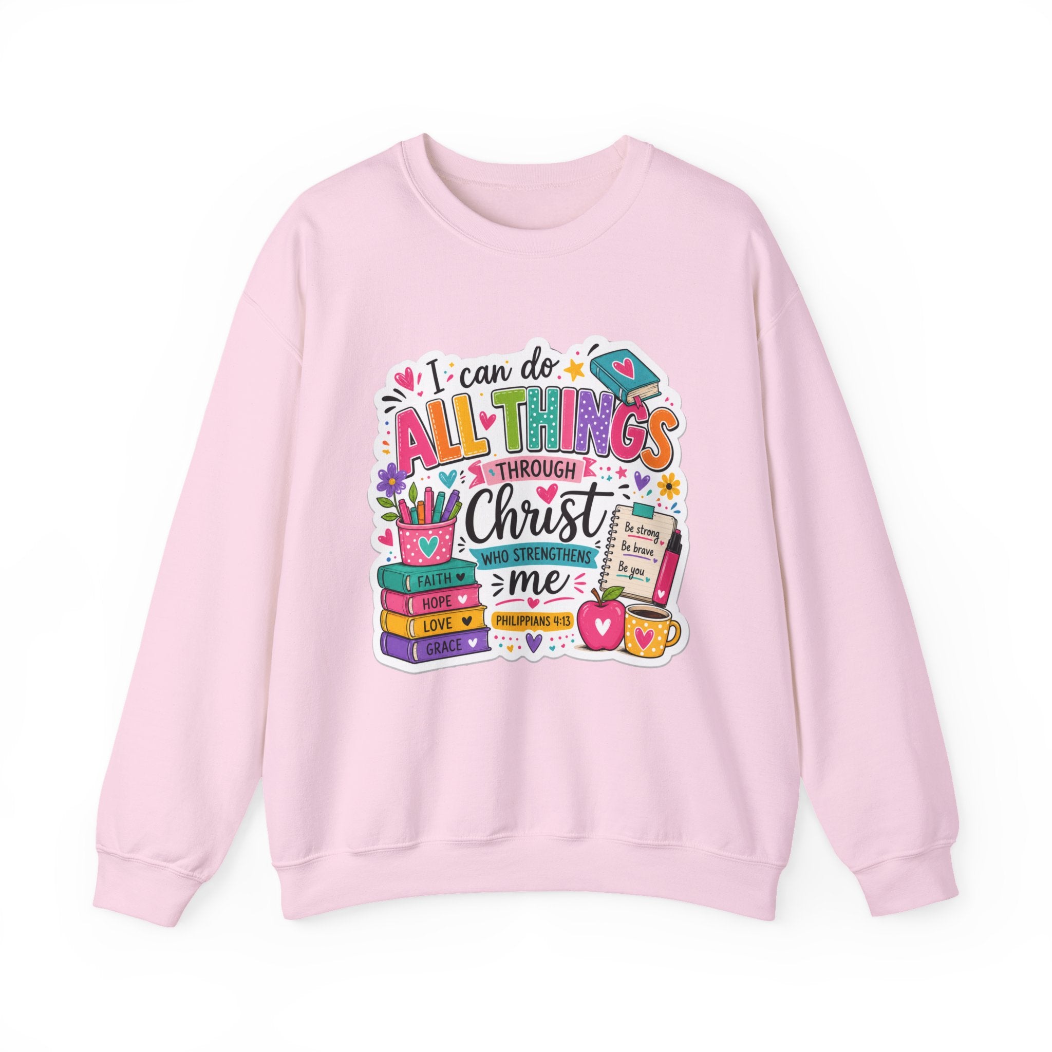 Colorful Philippians 4:13 Christian Sweatshirt | Unisex Heavy Blend Crewneck