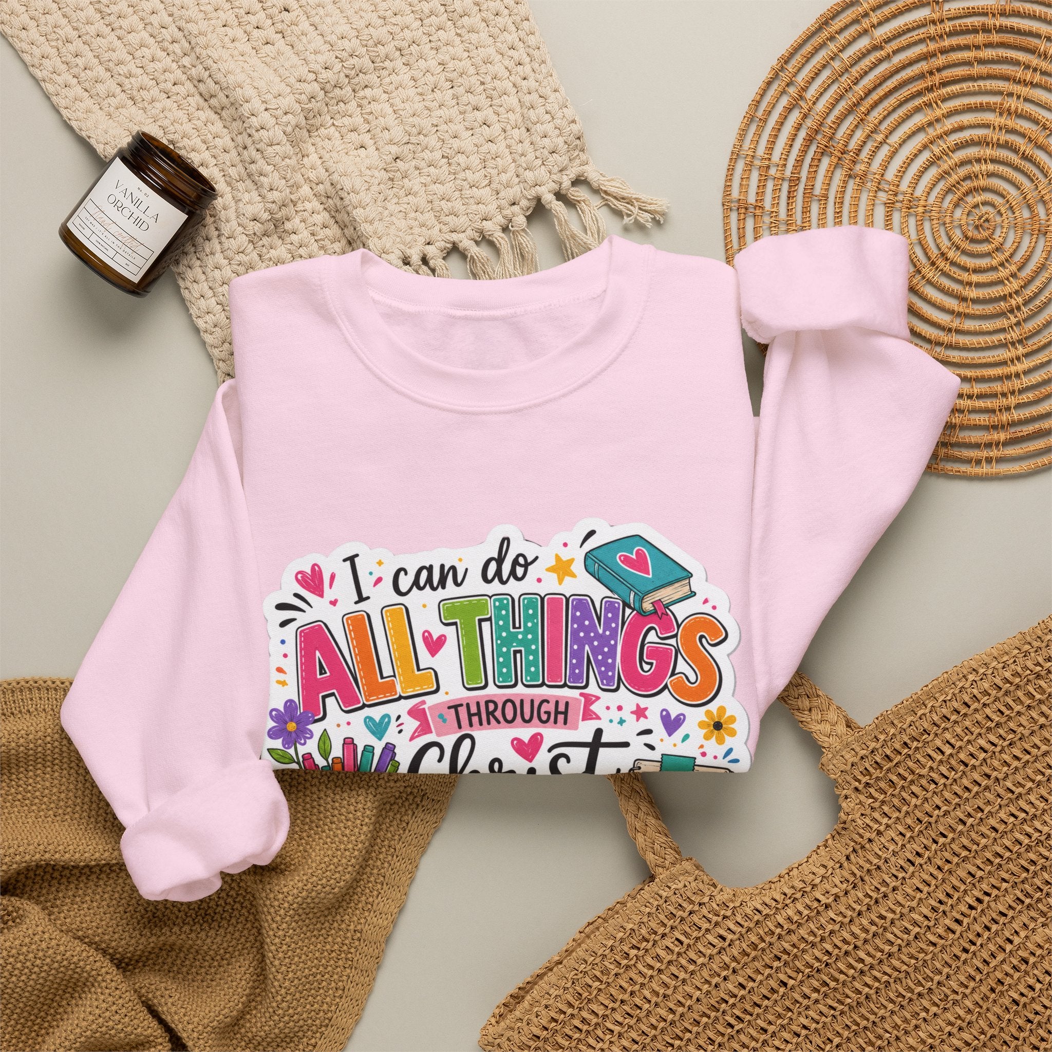 Colorful Philippians 4:13 Christian Sweatshirt | Unisex Heavy Blend Crewneck
