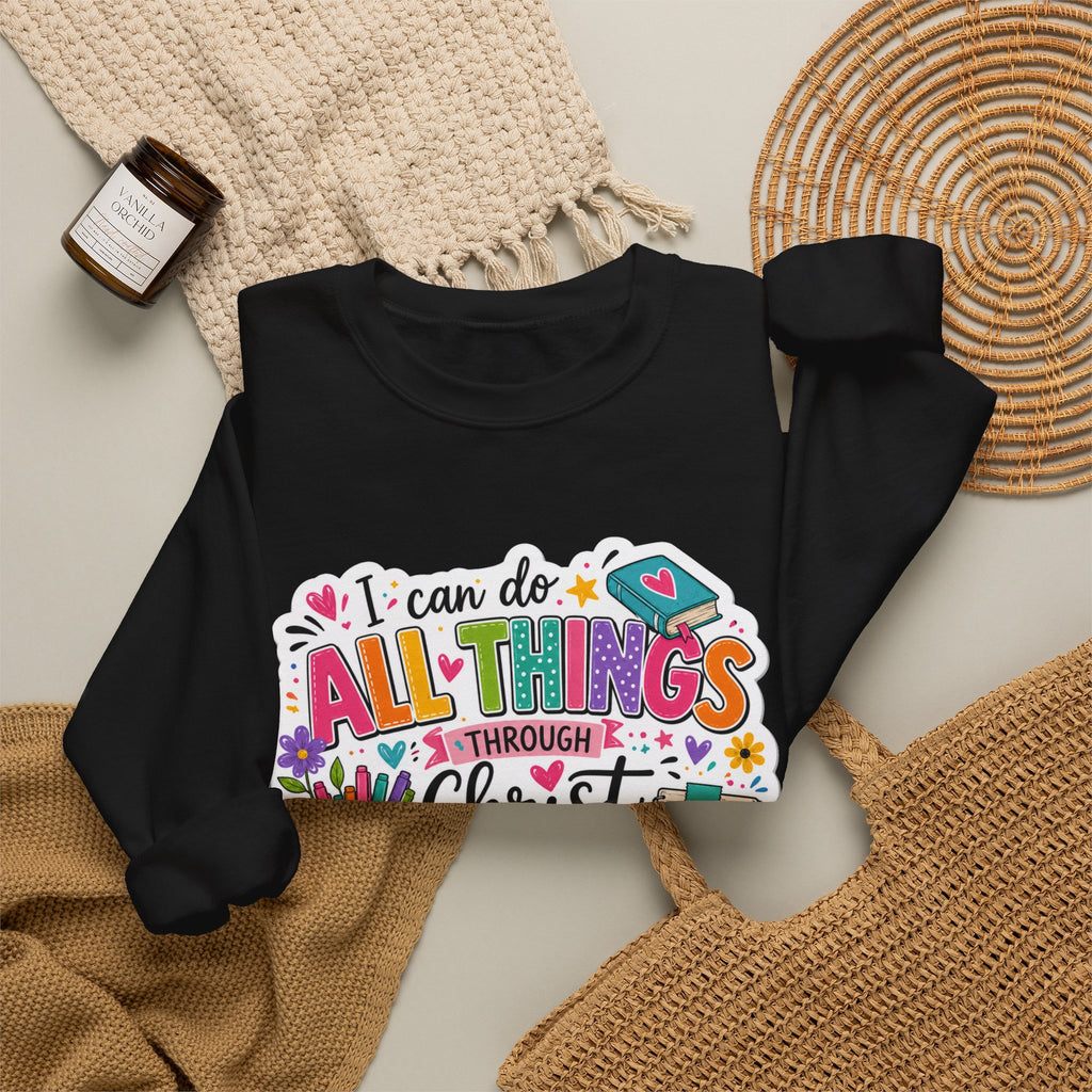 Colorful Philippians 4:13 Christian Sweatshirt | Unisex Heavy Blend Crewneck