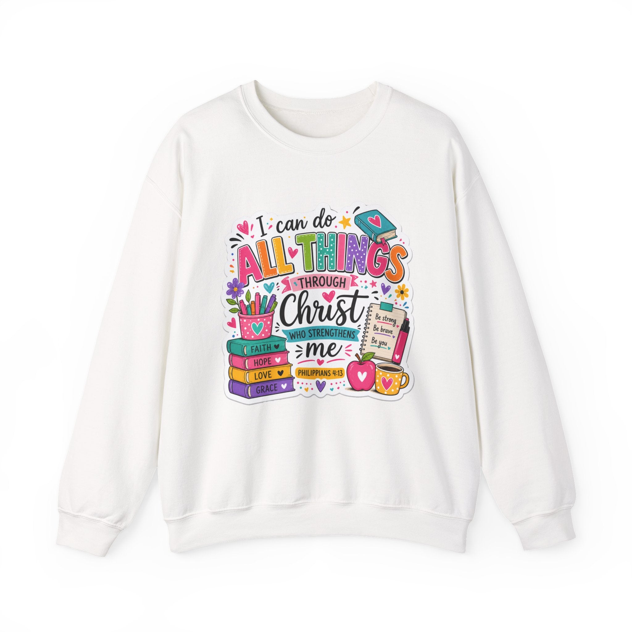 Colorful Philippians 4:13 Christian Sweatshirt | Unisex Heavy Blend Crewneck