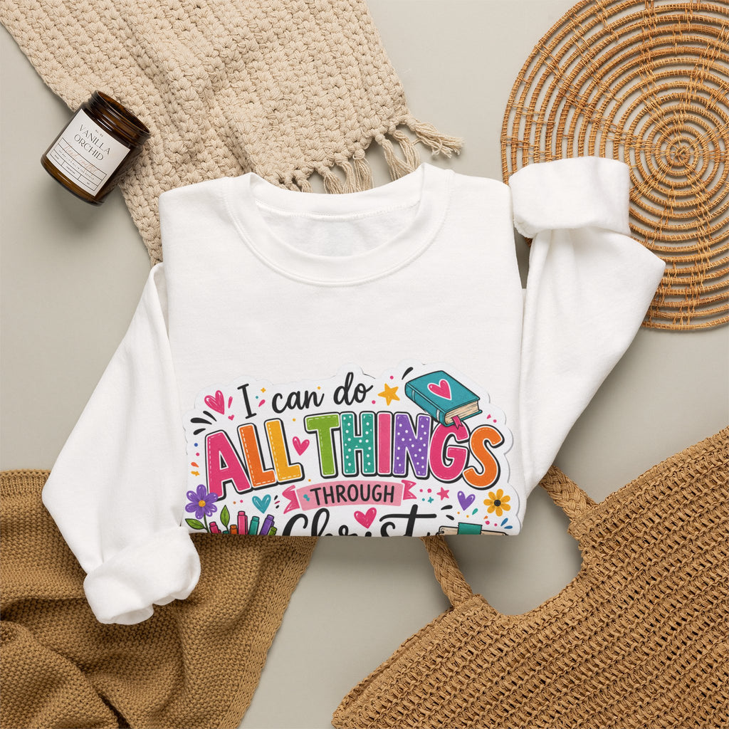 Colorful Philippians 4:13 Christian Sweatshirt | Unisex Heavy Blend Crewneck