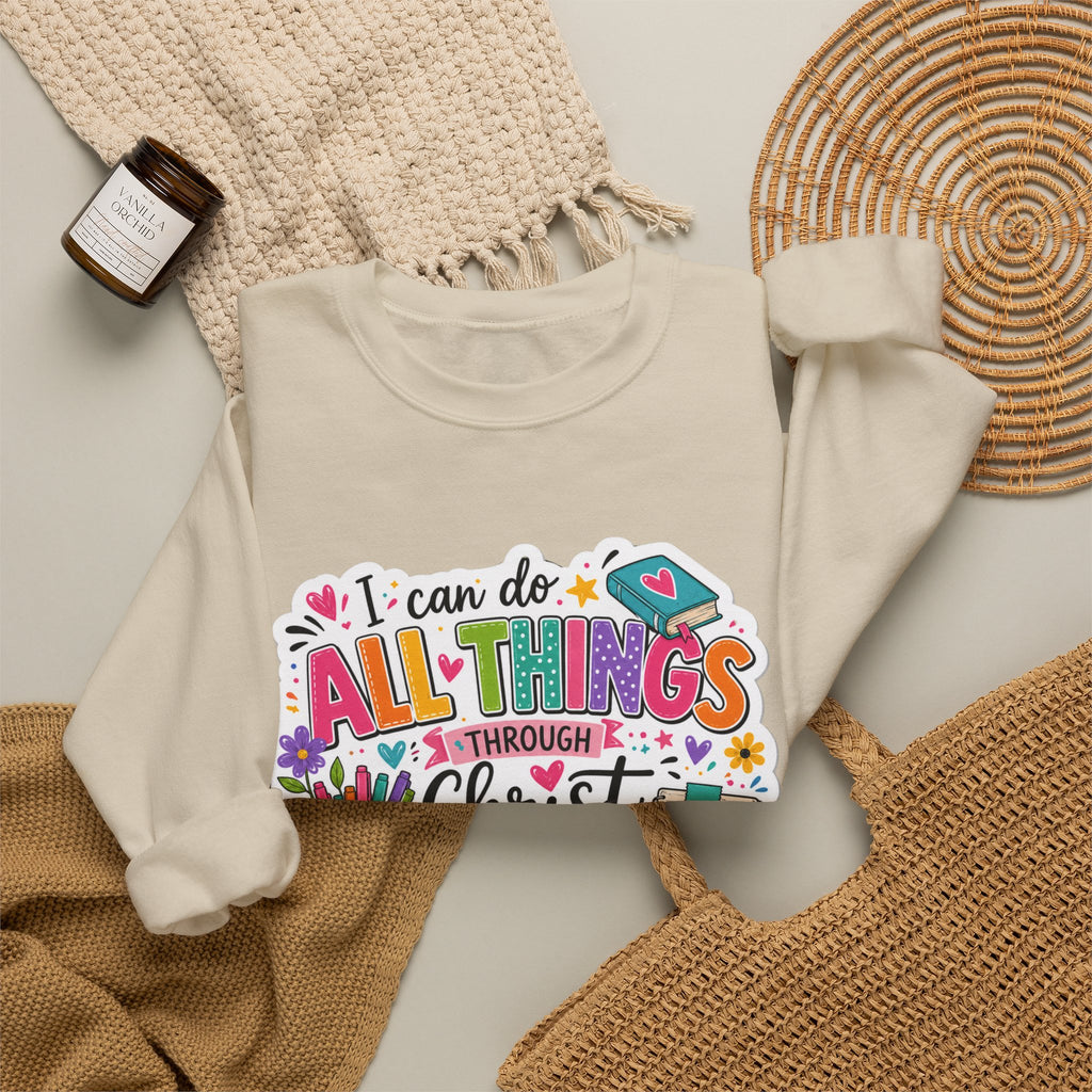 Colorful Philippians 4:13 Christian Sweatshirt | Unisex Heavy Blend Crewneck