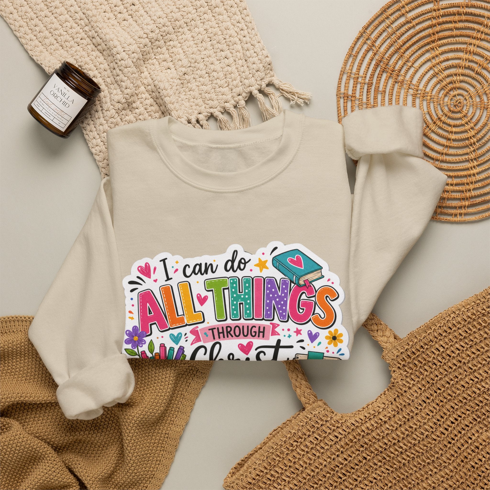 Colorful Philippians 4:13 Christian Sweatshirt | Unisex Heavy Blend Crewneck