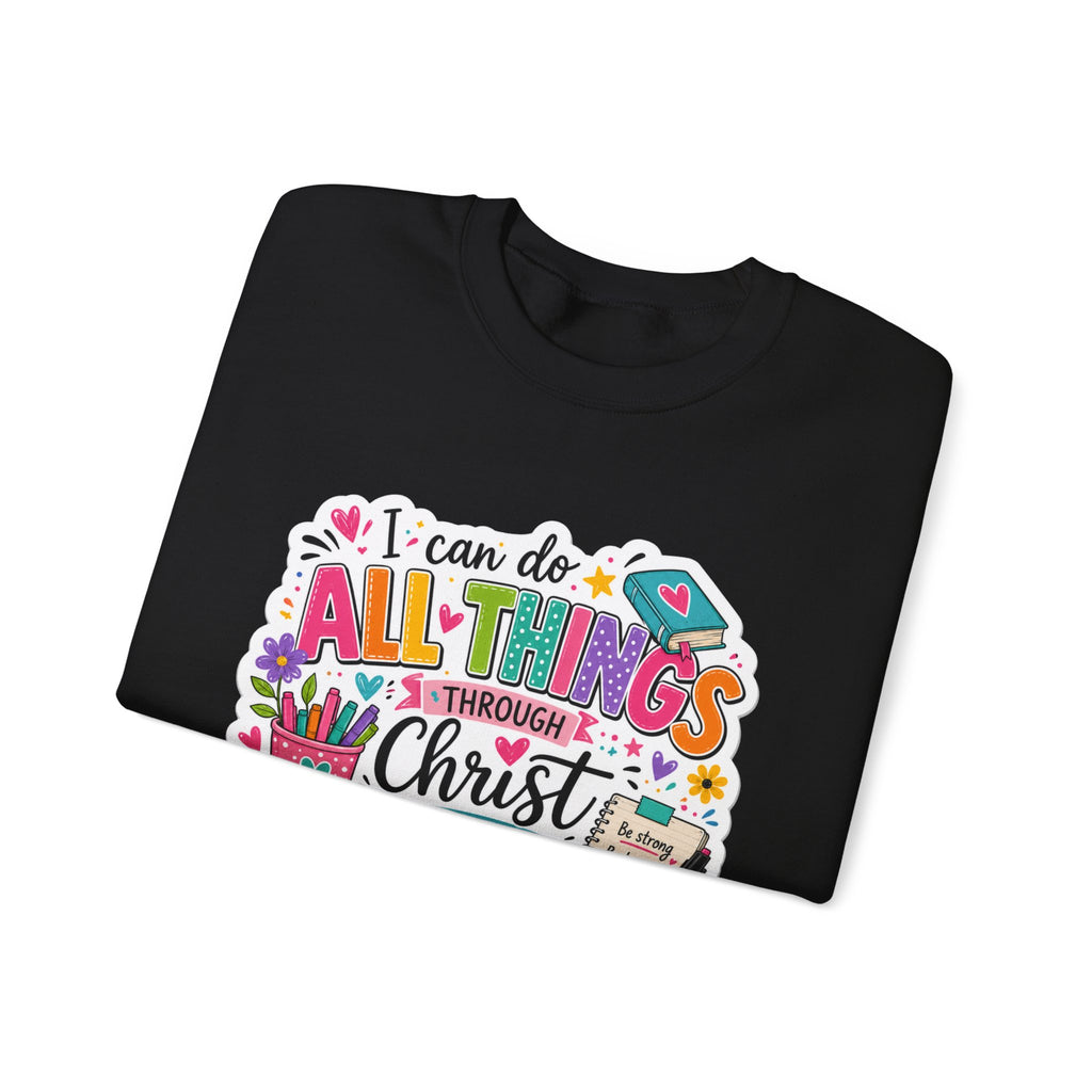 Colorful Philippians 4:13 Christian Sweatshirt | Unisex Heavy Blend Crewneck