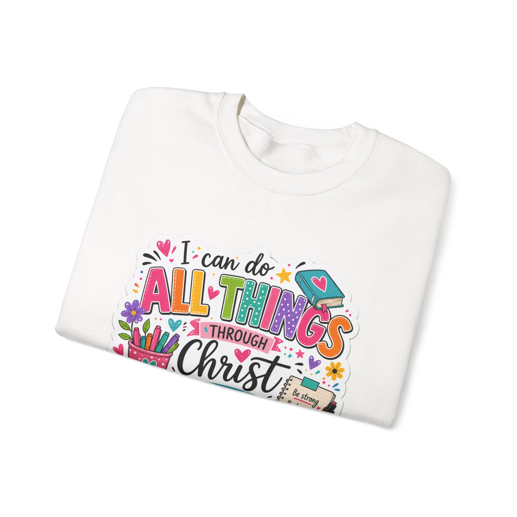 Colorful Philippians 4:13 Christian Sweatshirt | Unisex Heavy Blend Crewneck