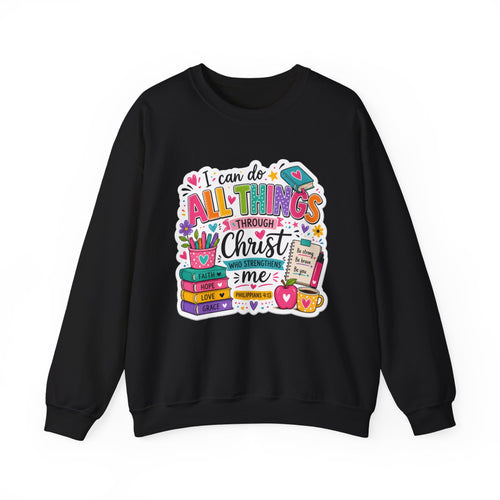 Colorful Philippians 4:13 Christian Sweatshirt | Unisex Heavy Blend Crewneck