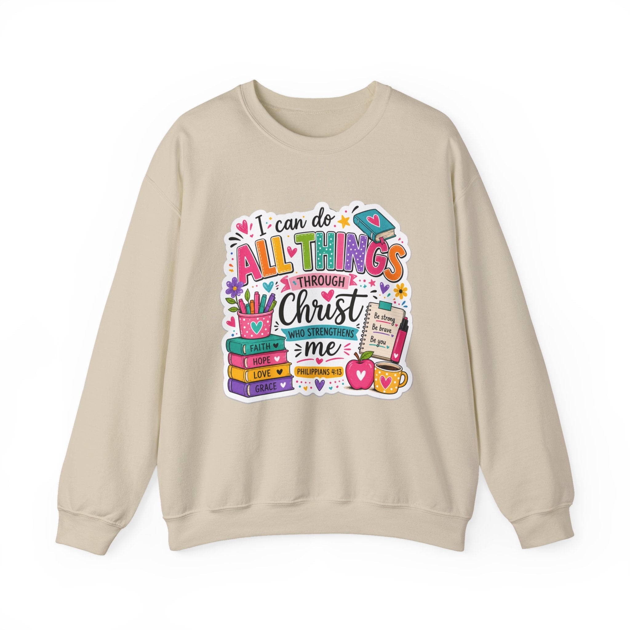 Colorful Philippians 4:13 Christian Sweatshirt | Unisex Heavy Blend Crewneck